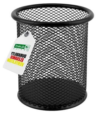 Produktbild von Stifteköcher aus Metall Ø91 mm – Runder Stiftehalter aus Drahtmetall-Mesh – Organizer für Schreibtischbecher für Kugelschreiber, Bleistifte und Bürobedarf, Schwarz