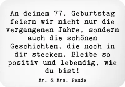 Produktbild von Mr. & Mrs. Panda Kühlschrankmagnet Spruch 77. Geburtstag Geschichten - Weiß - Geschenk, Alter, küchenmagnet, haftmagnet, zettelhalter, Geburtstagsgeschenk, Meilenstein