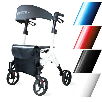 Produktbild von DR10+ Design-Rollator - Indoor und Outdoor Rollator - Gehwagen in trendigem Design - klappbar, Höhe einstellbar und inkl. Tasche - Weiß