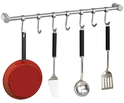 Produktbild von Hakenleiste Küchenreling Hängeschiene aus Edelstahl 304 Küchenutensilienhalter Topfhalter Tassenhalter mit 7 Haken Küchenhelfer Kochzubehör Küchenutensilien