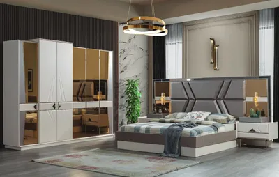 Produktbild von Stilvolle Graue Schlafzimmer Garnitur 2x Nachttische Kleiderschrank Set