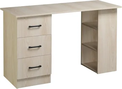 Image de Bureau - Table d'ordinateur - Table de travail - Bureau d'écriture - Bureau avec tiroirs - Bois naturel - Compact : 120x49x72 cm
