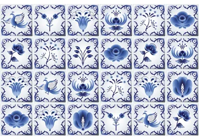 Produktbild von Wandfliesenaufkleber für Küche und Bad – 24 Delfter Zementfliesenaufkleber – 24 Aufkleber, 20 x 20 cm