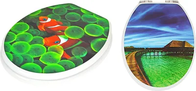 Produktbild von WC-Sitz 3D-Motiv Karibik Steg Fisch 37x44cm Toilettendeckel Klobrille Klodeckel, Variante:Fische