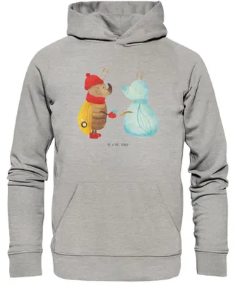 Produktbild von Mr. & Mrs. Panda Nachhaltiger Hoodie Nachtfalter Schneemann Größe S - Heather Grey - Geschenk, Hoody, Weihnachtsgruß, Schnee, Pullover, Kapuzenpulli, Weihnachten, Winter