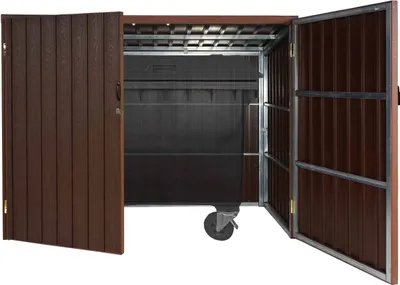 Produktbild von Mülltonnenverkleidung HWC-J29, Mülltonnenbox für Müllcontainer 660-770L, WPC Metall 172x213x112cm  braun