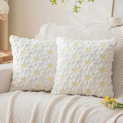 Immagine prodotto di Coperte per cuscini 45x45 cm, motivo margherite, tessuto in velluto jacquard, set da 2