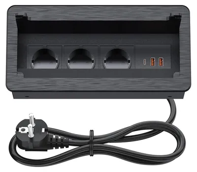 Einbausteckdose USB-C PD20W, 3-fach, Aluminium, Schwarz