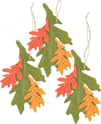 Produktbild von Herbst Deko Anhänger Holz Laubblätter Eichenblatt Set 17cm – Fensterdeko bunte Herbstblätter 6 Stück