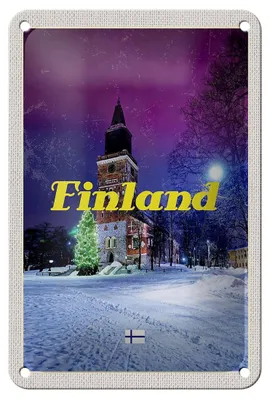 Produktbild von Blechschild Reise 12x18cm Finnland Schnee Winter Tannenbaum Schild