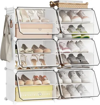 Produktbild von EUGAD Schuhboxen, Schuhregal Kunststoff, mit Haken, Tür, Schuhaufbewahrung platzsparend, 80 x 90 x 30 cm