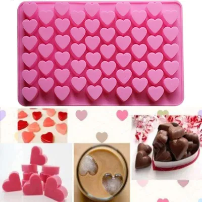 Produktbild von Herzförmige Silikon-Eiswürfelform - 2 Stück - 55 herzförmige Formen - DIY Liebes-Schokoladenkuchenform.