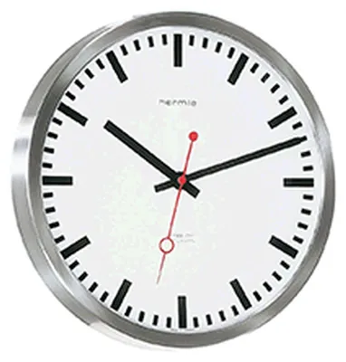 Produktbild von Hermle 30471-000870 Bahnhofsuhr Grand Central Ø300mm rund silber Zifferblatt Weiss Funkuhrwerk Zahlenbild Schwarze Balken, EAR