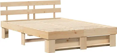 Zdjęcie produktu dla Łóżko Drewniane 140x200 Brązowe Rama Łóżka z Zagłówkiem do Sypialni