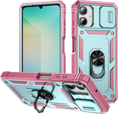 Produktbild von Galaxy A06 Hülle, Schiebe Kamera Schutz Stoßfest Schutzhülle mit Ringhalterung Ständer für Samsung Galaxy A06 Pink