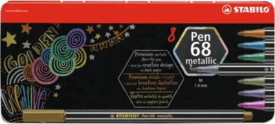 Obrázek produktu pro Prémiové metalické plnicí pero - STABILO Pen 68 metallic - 8 kovových pouzder s poutkem na zavěšení - s 8 různými metalickými barvami