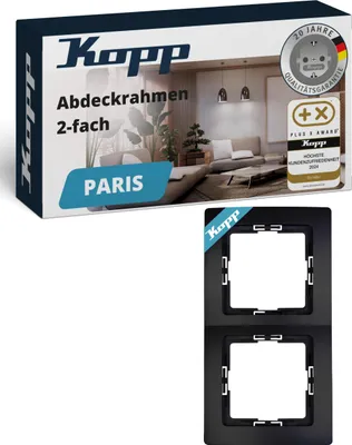 Produktbild von Kopp PARIS 2-fach Abdeckrahmen in Matt-Schwarz - 8,3 x 15,4 cm - Rahmen für Steckdosen & Schalter - Stilvoller Steckdosenrahmen aus Kunststoff - Hochw