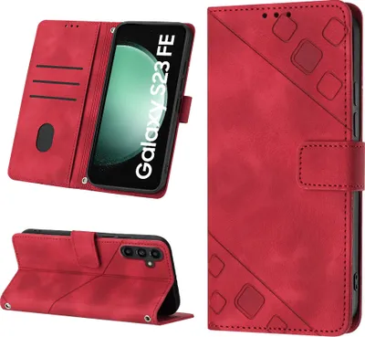 Produktbild von Hülle für Samsung Galaxy S23 FE Prägung Flip Leder Brieftasche Schutzhülle mit Ständer Rot