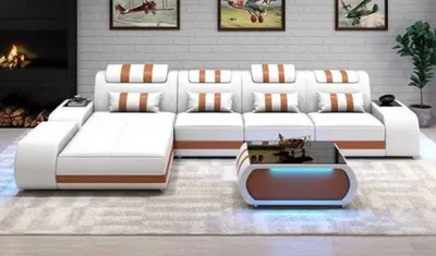 Produktbild von Eckgarnitur Ecksofa L Form Ledersofa Sofa Couch Weiß Luxus Design Couchen