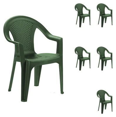 Image de lot de 6 chaises empilables en plastique aspect rotin vert Ischia