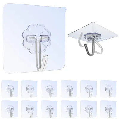 Produktbild von 12 selbstklebende Handtuchhaken, max. 8 kg, transparent, kein Bohren erforderlich, selbstklebende Haken für Bad und Küche