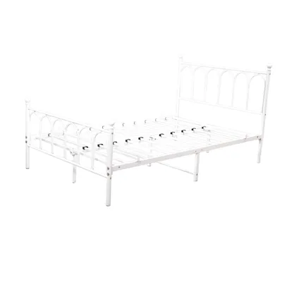 Produktbild von STILVORA Metallbett 90 x 200 cm Bettgestell Jugendbett mit MDF-Kopfteil, Lattenrost, modernes Design, 27 cm Bodenfreiheit, Weiß, ohne Matratze
