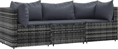 Produktbild von vidaXL 3-tlg. Garten-Lounge-Set mit Kissen Grau Poly Rattan