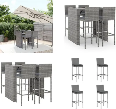 Produktbild von vidaXL 5 tlg. Gartenbar Set mit Kissen Grau Poly Rattan - Gartenbar Set - Gartenbar Sets - Garten Bar Set - Gartenbar