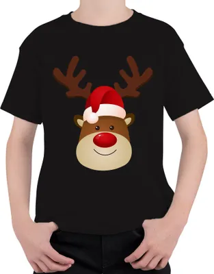 Produktbild von Rentier Rudolf süßes Weihnachtsmotiv - Weihnachten Weihnachtsgeschenk Christmas Uni Kinder T-Shirt, Schwarz, 140