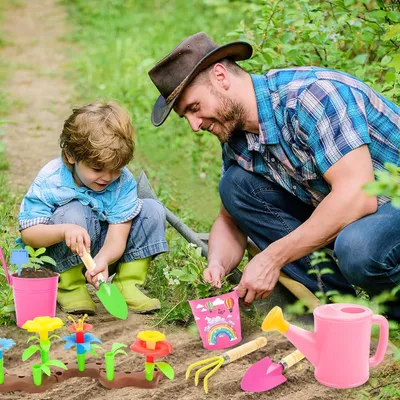 Produktbild von Kinder-Gartenspielzeug-Set, Gieter, Schep, Hark, für draußen