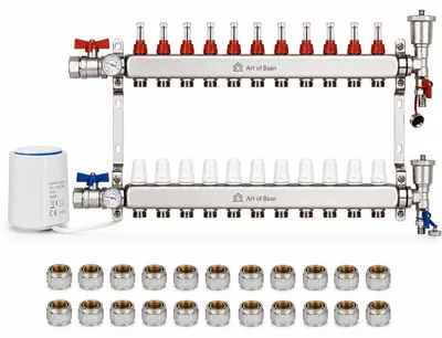 Produktbild von Heizkreisverteiler 11-fach Komplettset Edelstahl Fußbodenheizung
