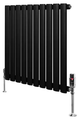 Productafbeelding van Radiatoren met thermostaaf en chromen ventielen – 600mm x 600mm – Zwart
