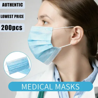 Produktbild von 200x Mundschutz 3-lagig,Atemschutz Einweg Maske Hygieneschutz 17.5x9.5cm Blau