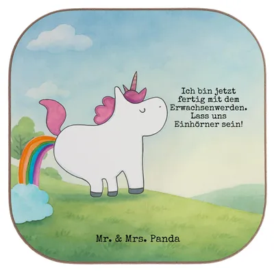 Produktbild von Mr. & Mrs. Panda Tischuntersetzer Einhorn Pupsen Design - Weiß - Geschenk, Unicorn, Pups, Regenbogen, Untersetzer Tasse, Coaster, Tassen, für Gläser, Lustig, Glas