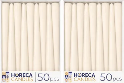 Image de Bougies cireuses coniques - 25 cm (hauteur) - Lot de 100 bougies non parfumées pour table - Durée de combustion : 7,5 heures - Sans fumée, sans coulure