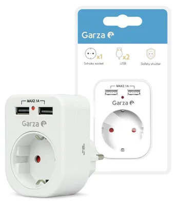 Immagine prodotto di Garza - Adattatore Reiher 1 Schuko + 2 USB, bianco