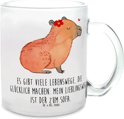 Produktbild von Mr. & Mrs. Panda Teetasse Capybara Blume - Transparent - Geschenk, Lustige Sprüche, Häferl, Pott, Haferl, Tee Tasse, getränkebecher