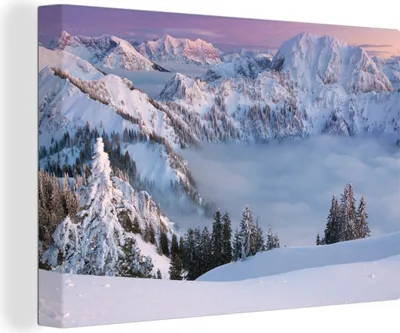 Produktbild von OneMillionCanvasses® - Leinwandbilder - 140x90 cm, Die Zugspitze im Schnee, Wandbilder Kunstdruck Wanddekoration - Foto auf Leinwand - Gemälde auf Holzrahmen