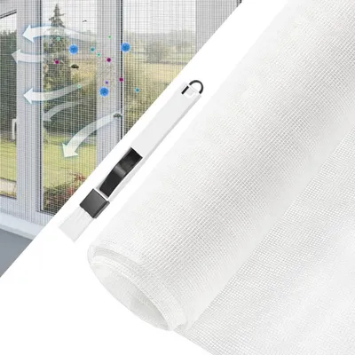 Produktbild von Fliegengitter Fenster 120 x 250 cm Insektenschutz Fiberglas Gewebe Weiß mit Fensterputzbürste
