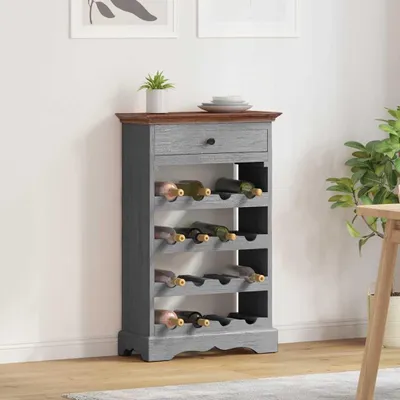 Obrázek produktu pro Regál na víno, rozměry 55x23x85 cm, vyrobený z masivního recyklovaného dřeva, dřevěná skříňka na lahve s policí