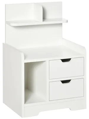 Image de Table de chevet - Rangement - 2 tiroirs - Compartiment ouvert - Bois - 60 cm de hauteur - Blanc