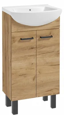 Obrázek produktu pro Stojací koupelnová skříňka s keramickým umyvadlem, dub craft zlatý, 45 × 83 cm