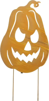 Produktbild von Gartenstecker "Kürbis" aus Metall, Echt Rost, mit LED Beleuchtung, 55 cm hoch, Roststecker, Halloween-Deko