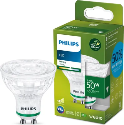 Produktbild von Philips Spot 50W PAR16 GU10, 2,1 W, 50 W, GU10, 375 lm, 50000 h, Weiß