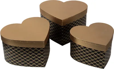 Productafbeelding van Clayre & Eef Opbergboxen, set van 3, afmetingen: 27x24x15 cm / 24x21x14 cm / 21x19x12 cm. Kleur: zwart, goudkleurig. Materiaal: karton