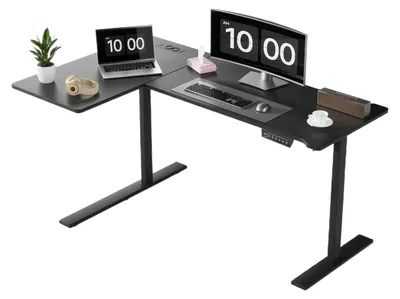 Obrázek produktu pro L-tvarový psací stůl – rohový stůl pro počítač – 160 x 120 cm – kovová konstrukce – nosnost 100 kg – černá barva