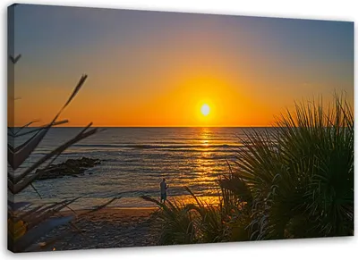 Produktbild von Leinwandbild sonnenuntergang landschaft natur 100x70 cm Feeby gelb wandbild bereit zum aufhängen