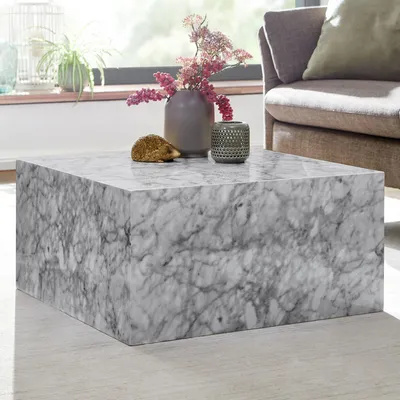 Produktbild von Wohnling couchtisch monobloc weiß marmor optik 60 cm wohnzimmertisch sofatisch | Wohnling