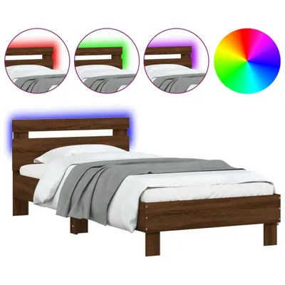 Image de vidaXL Cadre de lit avec tête de lit et lampes LED Chêne brun 90x200 cm