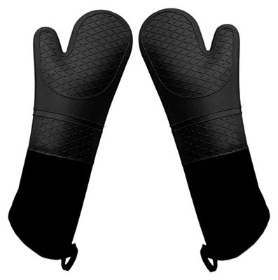 Produktbild von Silikon Ofenhandschuhe 1 Paar extra lang hitzebeständig für Küche und BBQ mit gestepptem Baumwollfutter